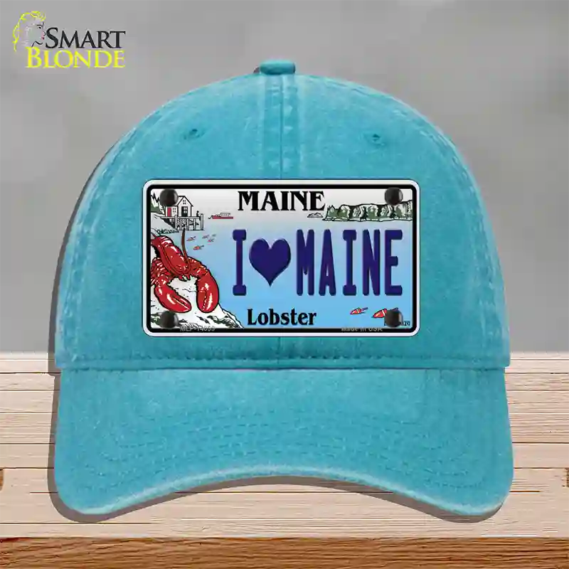 I Heart Maine Lobster Novelty License Plate Hat Unconstructed Cotton / Lake Blue