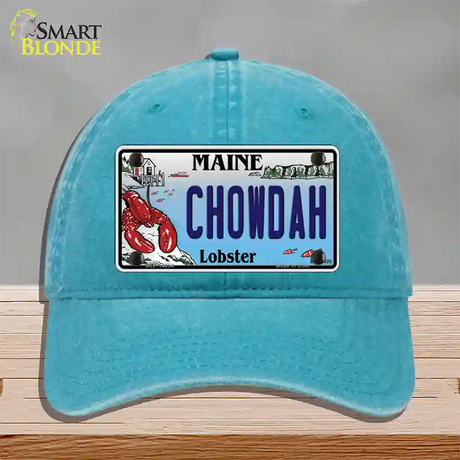 Chowdah Maine Lobster Novelty License Plate Hat Unconstructed Cotton / Lake Blue