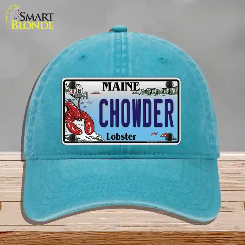 Chowder Maine Lobster Novelty License Plate Hat Unconstructed Cotton / Lake Blue