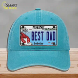 Best Dad Maine Lobster Novelty License Plate Hat Unconstructed Cotton / Lake Blue