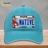 Native Maine Lobster Novelty License Plate Hat Unconstructed Cotton / Lake Blue