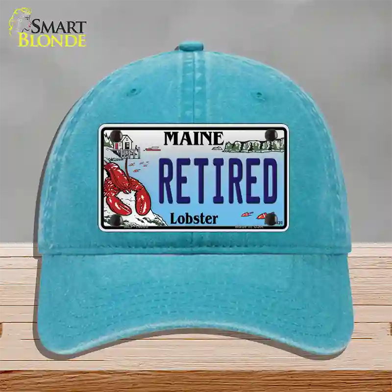 Retired Maine Lobster Novelty License Plate Hat Unconstructed Cotton / Lake Blue