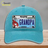 Grandpa Maine Lobster Novelty License Plate Hat Unconstructed Cotton / Lake Blue