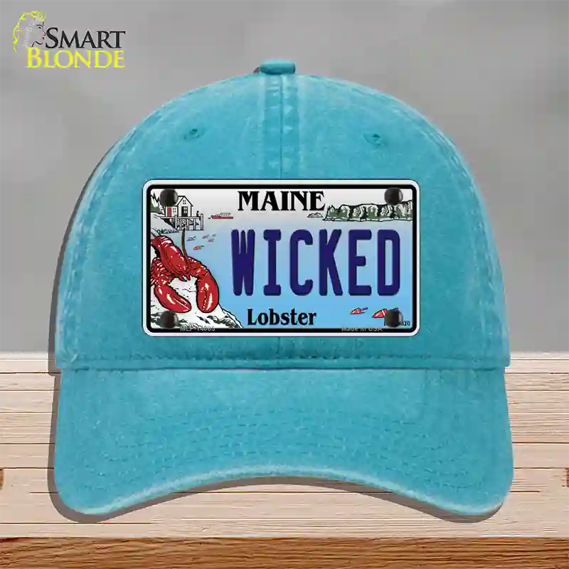 Wicked Maine Lobster Novelty License Plate Hat Unconstructed Cotton / Lake Blue