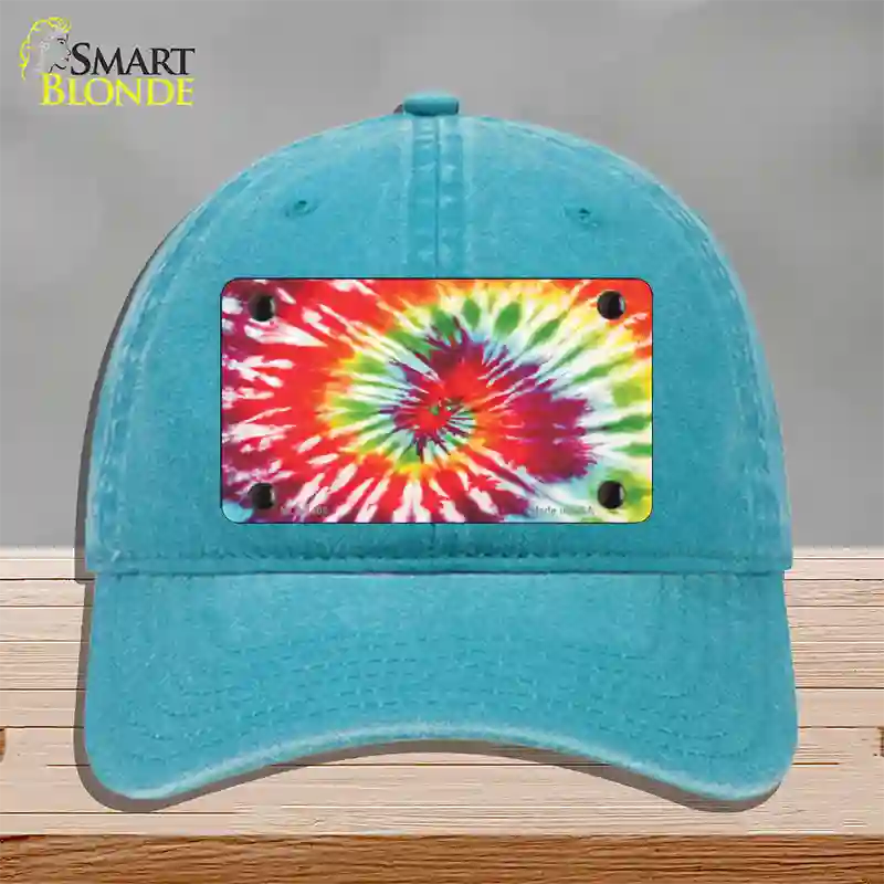 Red Swirl Tie-Dye Novelty License Plate Hat Unconstructed Cotton / Lake Blue