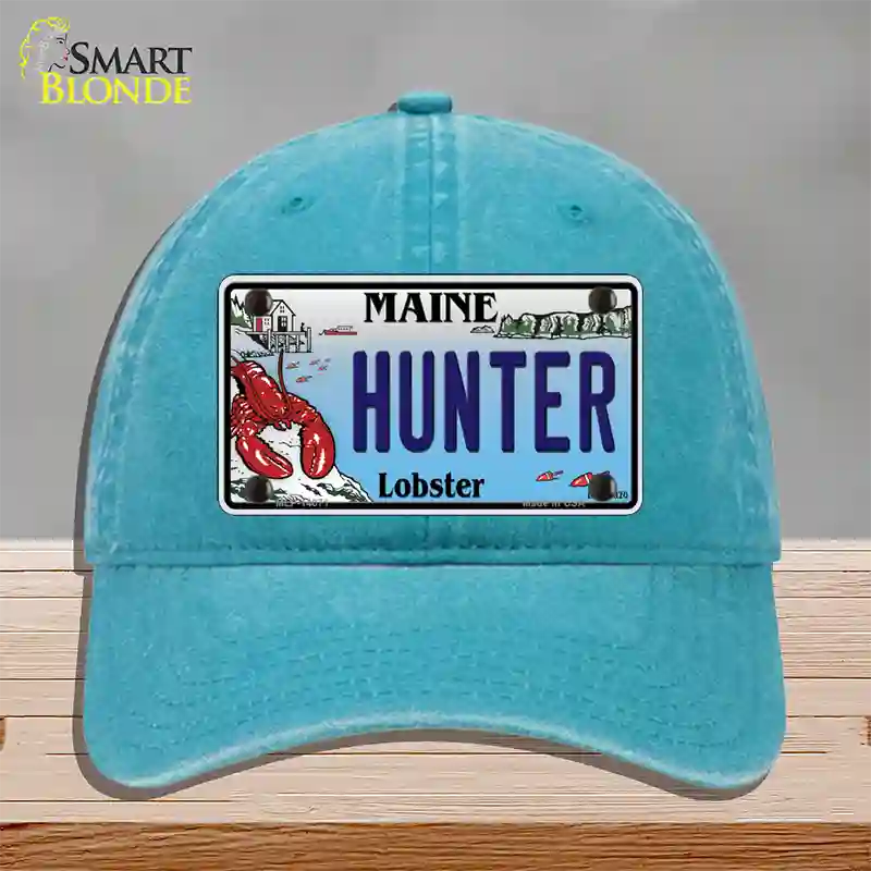 Hunter Maine Lobster Novelty License Plate Hat Unconstructed Cotton / Lake Blue