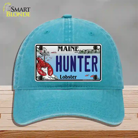 Hunter Maine Lobster Novelty License Plate Hat Unconstructed Cotton / Lake Blue