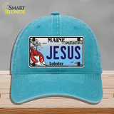 Jesus Maine Lobster Novelty License Plate Hat Unconstructed Cotton / Lake Blue