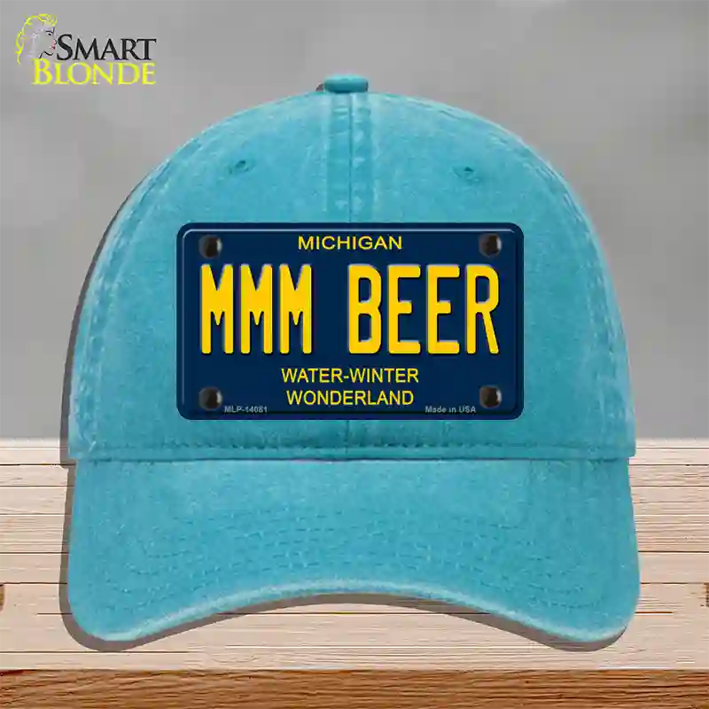 Mmm Beer Michigan Blue Novelty License Plate Hat Unconstructed Cotton / Lake Blue