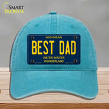 Best Dad Michigan Blue Novelty License Plate Hat Unconstructed Cotton / Lake Blue