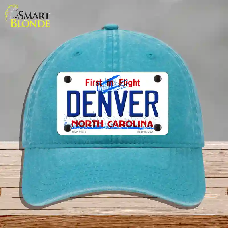 Denver North Carolina Novelty License Plate Hat Unconstructed Cotton / Lake Blue