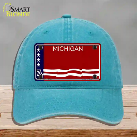 Michigan Bicentennial 76 State Blank Novelty License Plate Hat Unconstructed Cotton / Lake Blue