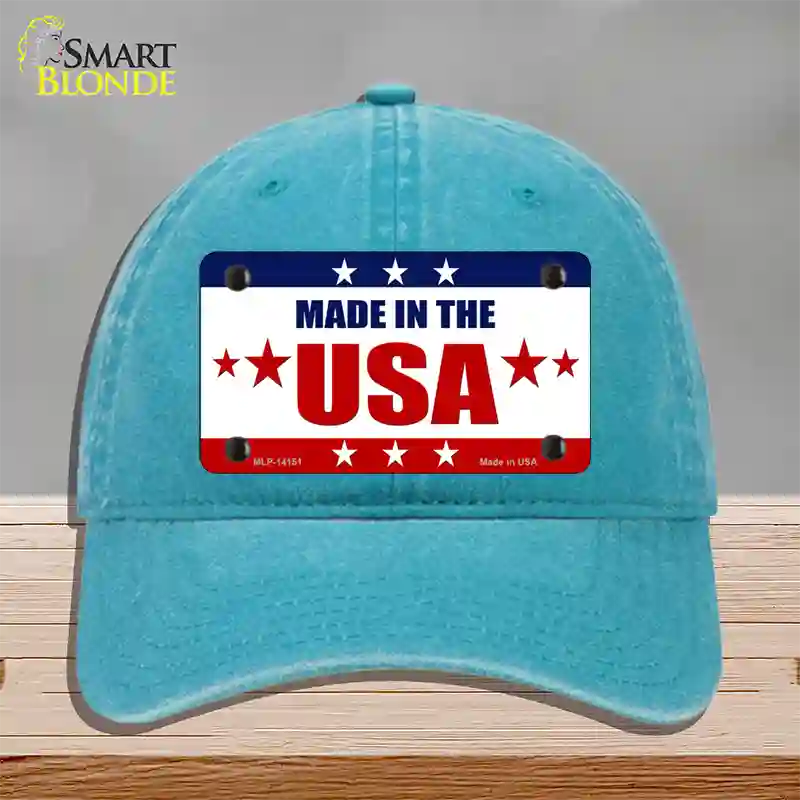 Made in the USA Novelty License Plate Hat Unconstructed Cotton / Lake Blue