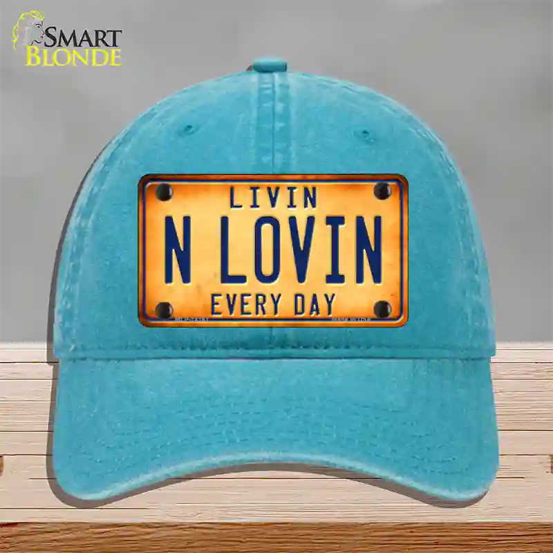 Livin N Lovin Everyday Novelty License Plate Hat Unconstructed Cotton / Lake Blue