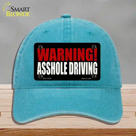 Warning Asshole Driving Novelty License Plate Hat Unconstructed Cotton / Lake Blue