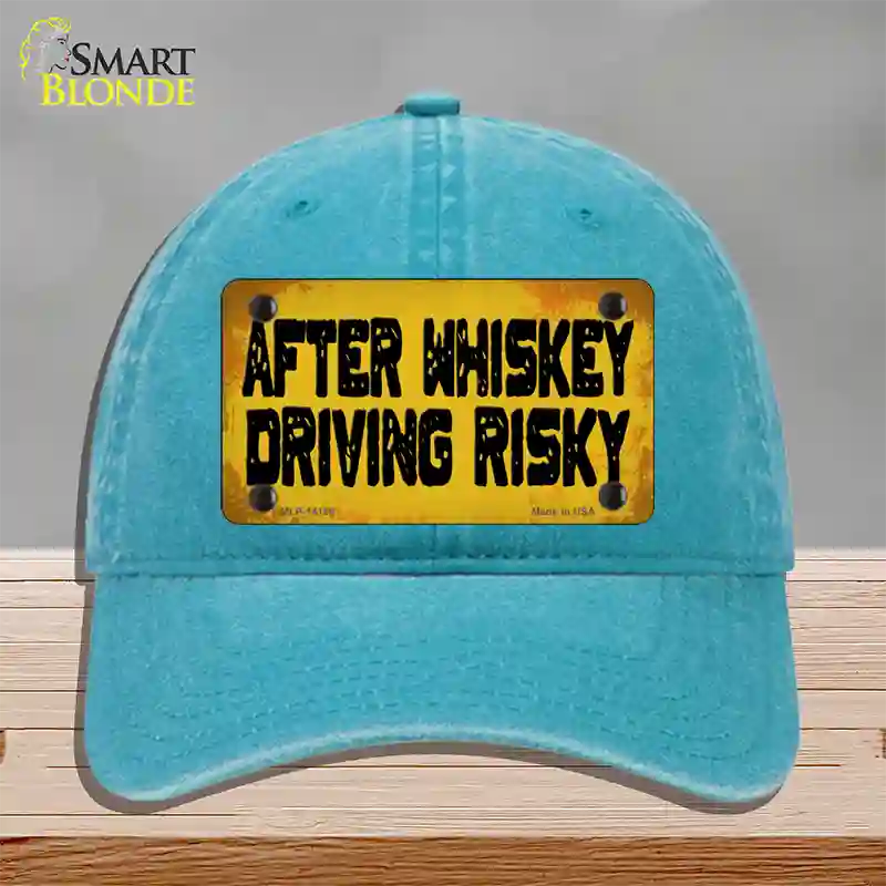 After Whiskey Driving Risky Novelty License Plate Hat Unconstructed Cotton / Lake Blue