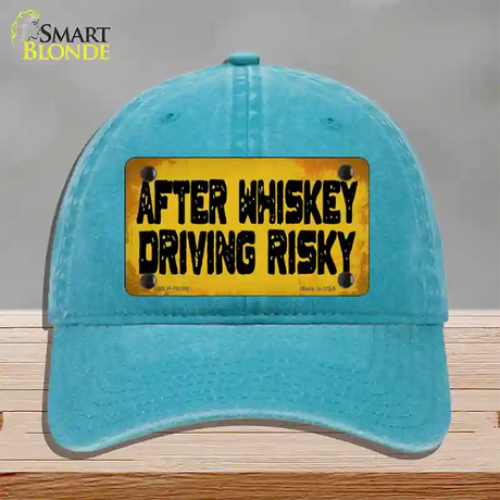 After Whiskey Driving Risky Novelty License Plate Hat Unconstructed Cotton / Lake Blue