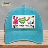 Peace Love Teaching Novelty License Plate Hat Unconstructed Cotton / Lake Blue