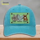 Peace Love Dogs Novelty License Plate Hat Unconstructed Cotton / Lake Blue