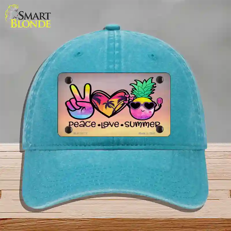 Peace Love Summer Novelty License Plate Hat Unconstructed Cotton / Lake Blue