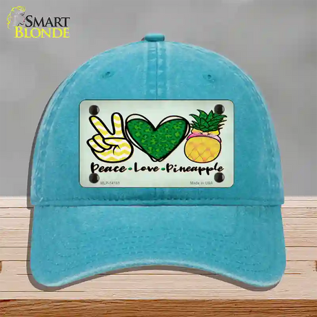 Peace Love Pineapple Novelty License Plate Hat Unconstructed Cotton / Lake Blue