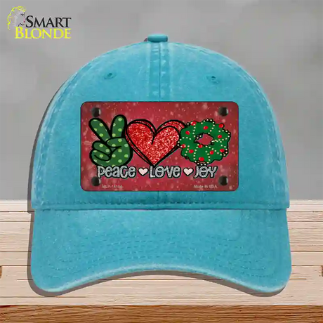 Peace Love Joy Novelty License Plate Hat Unconstructed Cotton / Lake Blue