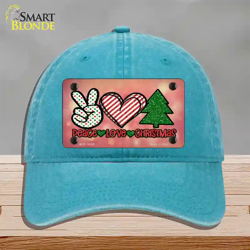 Peace Love Christmas Novelty License Plate Hat Unconstructed Cotton / Lake Blue