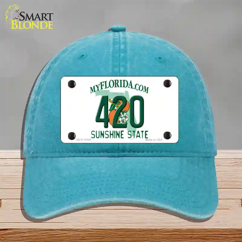 420 Florida Novelty License Plate Hat Unconstructed Cotton / Lake Blue