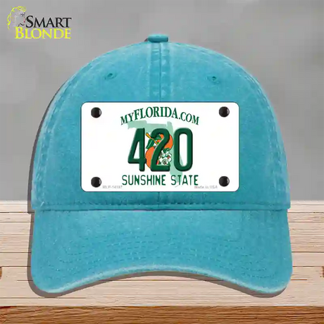 420 Florida Novelty License Plate Hat Unconstructed Cotton / Lake Blue