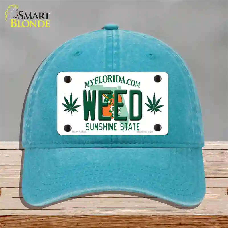 Weed Florida Novelty License Plate Hat Unconstructed Cotton / Lake Blue