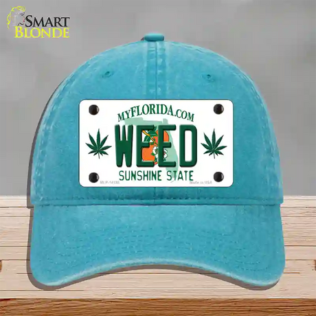 Weed Florida Novelty License Plate Hat Unconstructed Cotton / Lake Blue