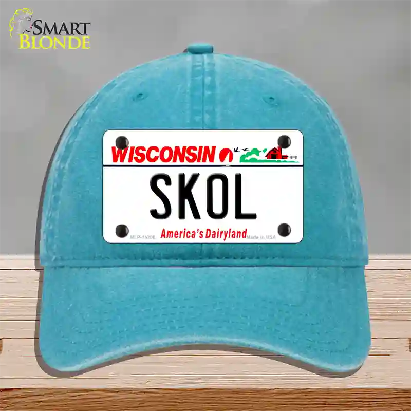 Skol Wisconsin Novelty License Plate Hat Unconstructed Cotton / Lake Blue