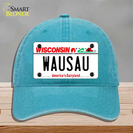 Wausau Wisconsin Novelty License Plate Hat Unconstructed Cotton / Lake Blue