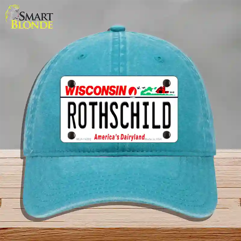 Rothschild Wisconsin Novelty License Plate Hat Unconstructed Cotton / Lake Blue