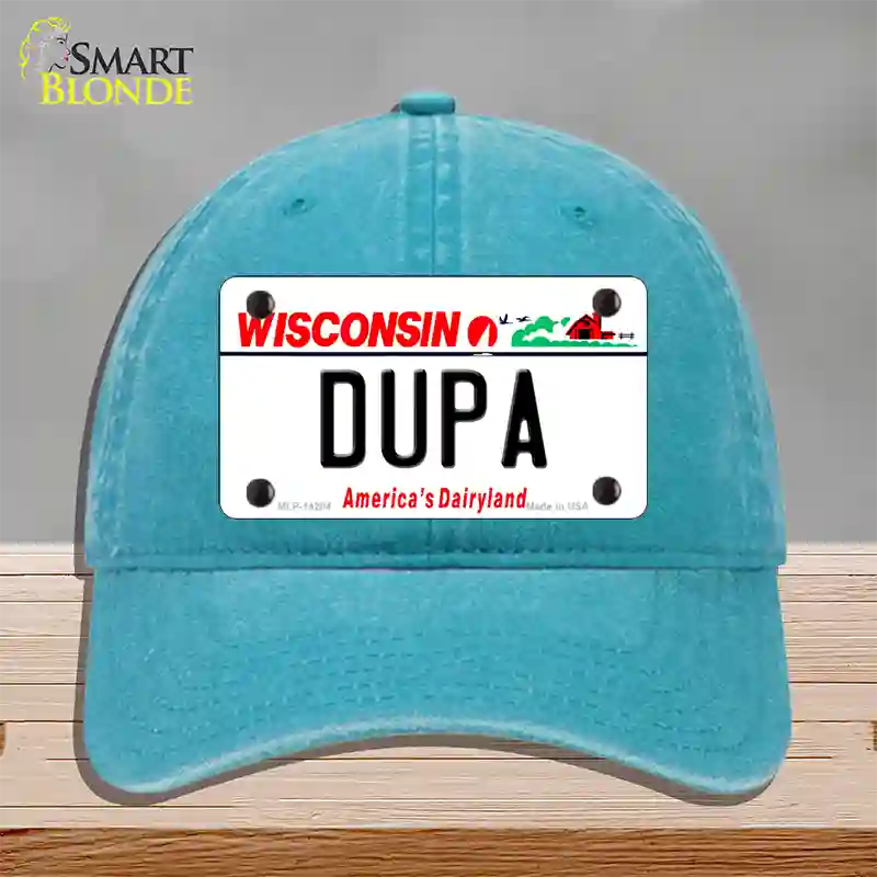 Dupa Wisconsin Novelty License Plate Hat Unconstructed Cotton / Lake Blue