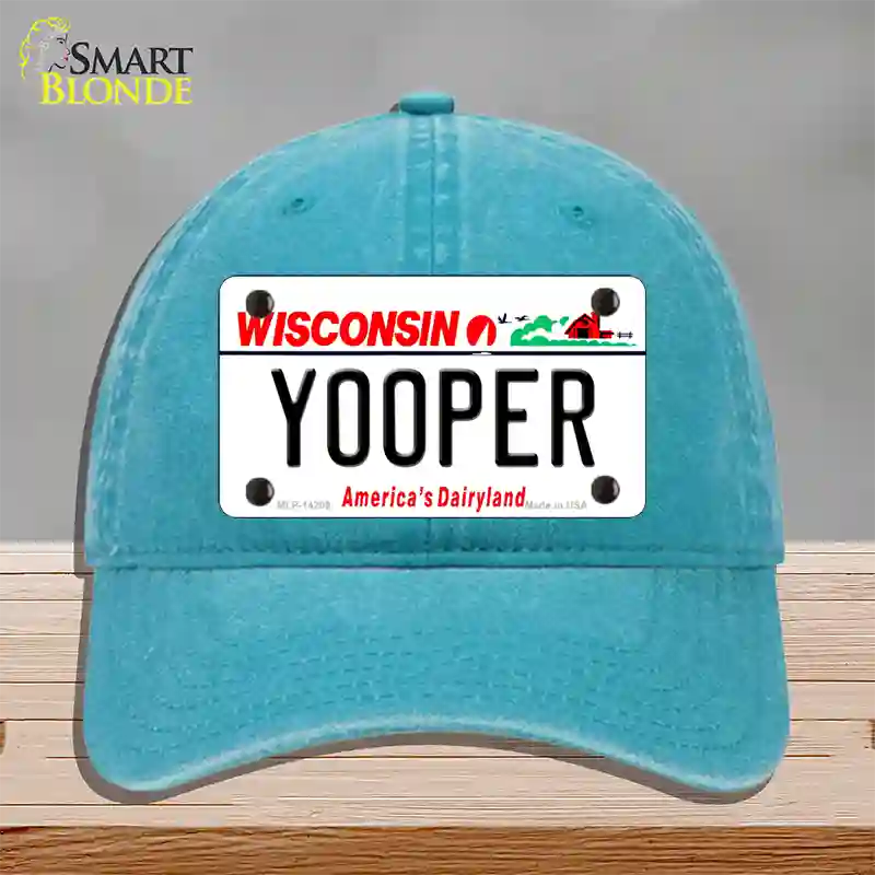 Yooper Wisconsin Novelty License Plate Hat Unconstructed Cotton / Lake Blue