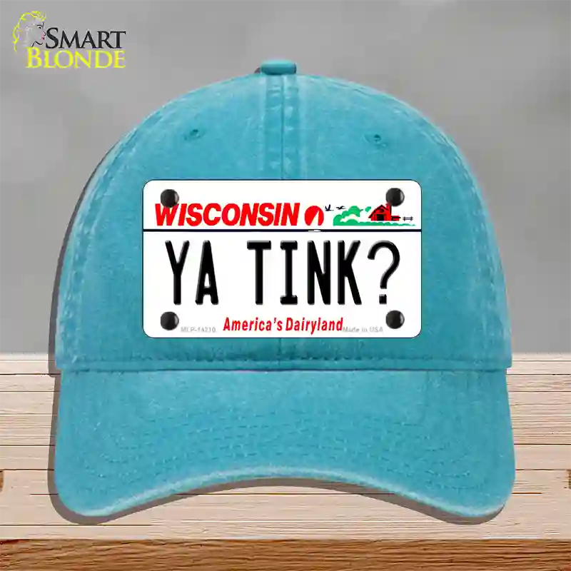 Ya Tink Wisconsin Novelty License Plate Hat Unconstructed Cotton / Lake Blue