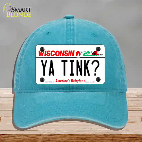 Ya Tink Wisconsin Novelty License Plate Hat Unconstructed Cotton / Lake Blue