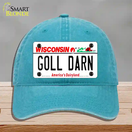 Goll Darn Wisconsin Novelty License Plate Hat Unconstructed Cotton / Lake Blue