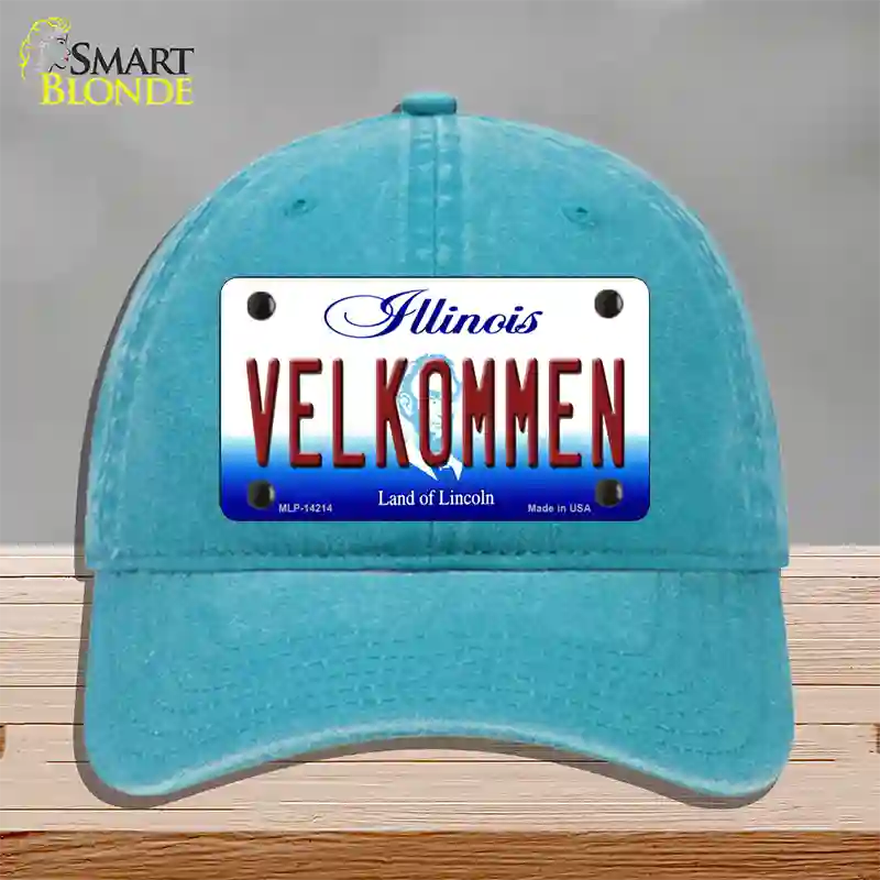 Velkommen Illinois Novelty License Plate Hat Unconstructed Cotton / Lake Blue