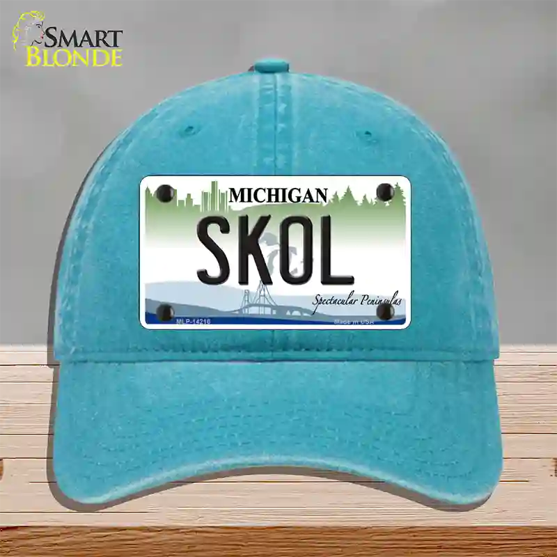 Skol Michigan Novelty License Plate Hat Unconstructed Cotton / Lake Blue