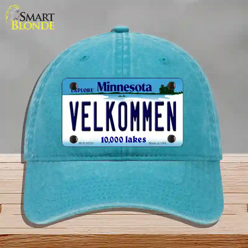 Velkommen Minnesota Novelty License Plate Hat Unconstructed Cotton / Lake Blue