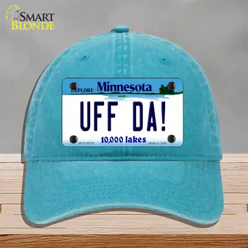 Uff Da Minnesota Novelty License Plate Hat Unconstructed Cotton / Lake Blue