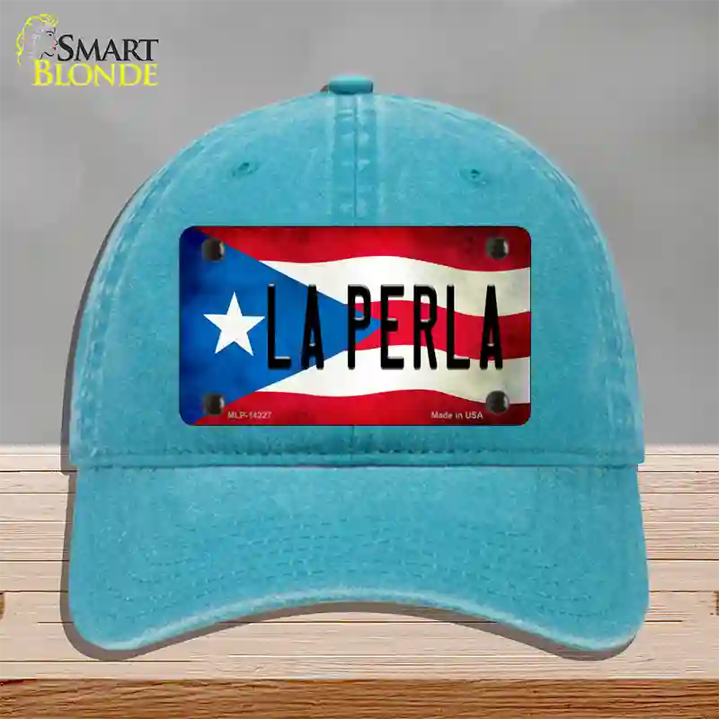 La Perla Puerto Rico Flag Novelty License Plate Hat Unconstructed Cotton / Lake Blue