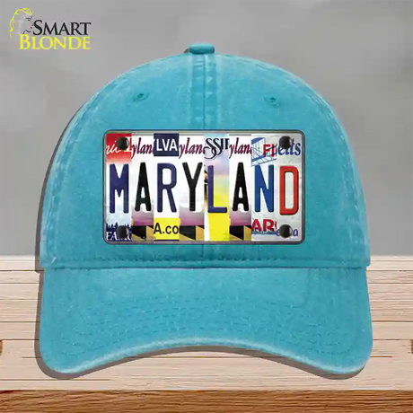 Maryland Strip Art Novelty License Plate Hat Unconstructed Cotton / Lake Blue