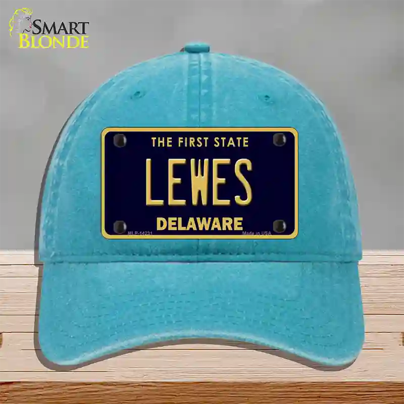 Lewes Delaware Novelty License Plate Hat Unconstructed Cotton / Lake Blue