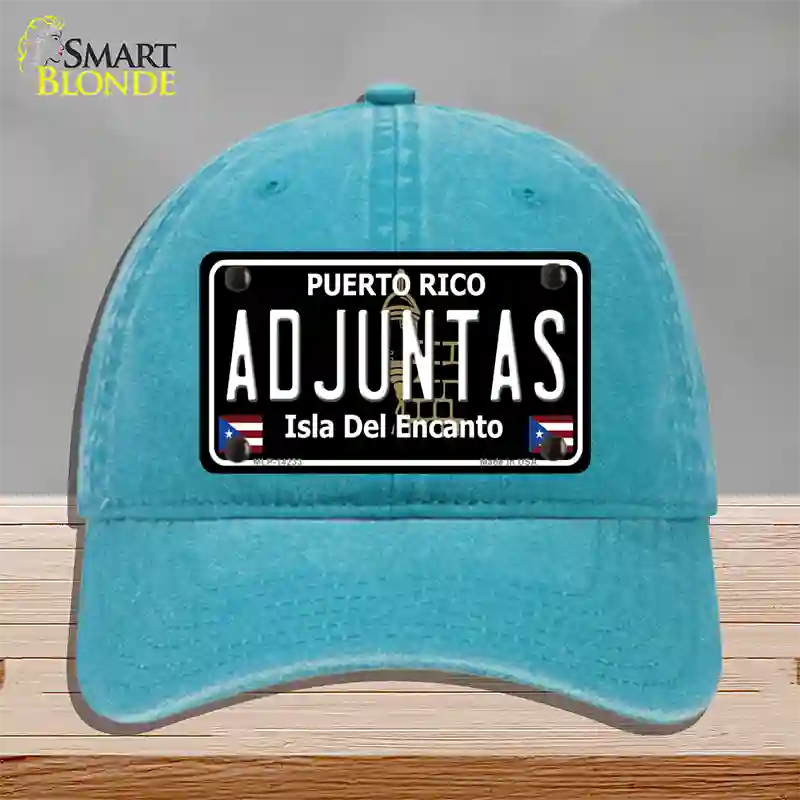 Adjuntas Puerto Rico Black Novelty License Plate Hat Unconstructed Cotton / Lake Blue