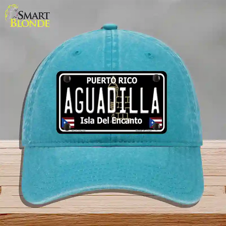 Aguadilla Puerto Rico Black Novelty License Plate Hat Unconstructed Cotton / Lake Blue