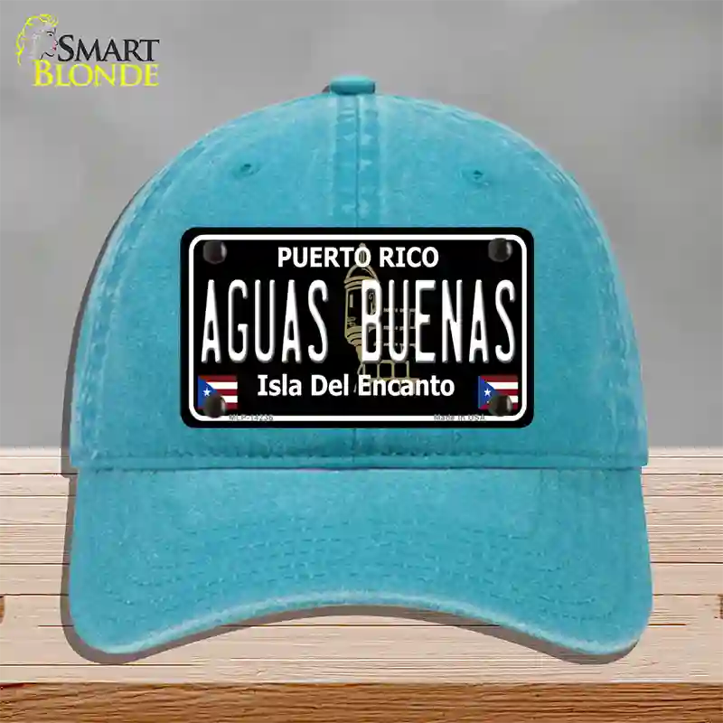 Aguas Buenas Puerto Rico Black Novelty License Plate Hat Unconstructed Cotton / Lake Blue