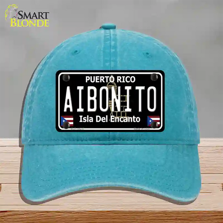 Aibonito Puerto Rico Black Novelty License Plate Hat Unconstructed Cotton / Lake Blue